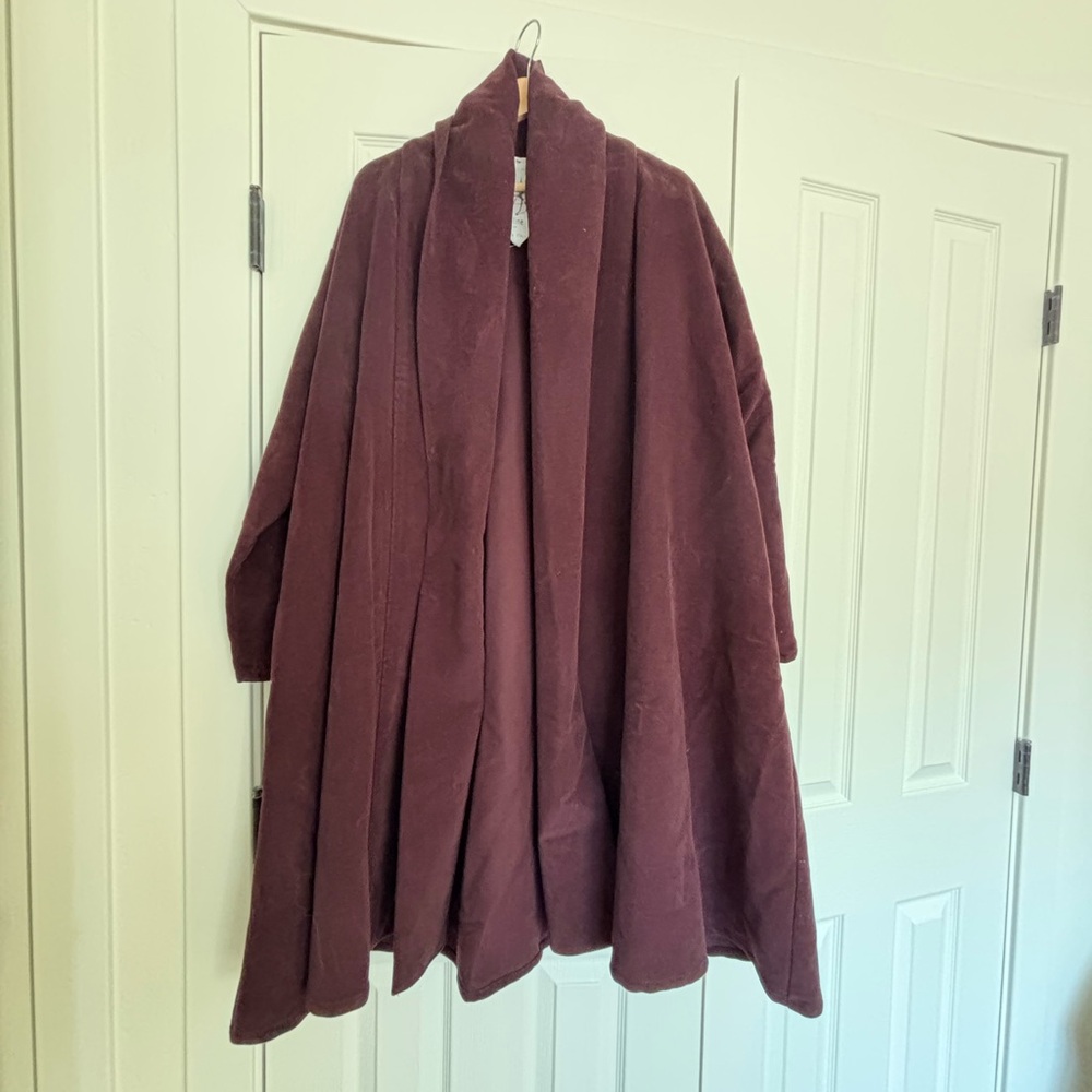 Plush Shawl-Collar Cape Coat in Deep Burgundy